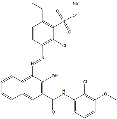 2-Chloro-6-ethyl-3-[[3-[[(2-chloro-3-methoxyphenyl)amino]carbonyl]-2-hydroxy-1-naphtyl]azo]benzenesulfonic acid sodium salt Structure