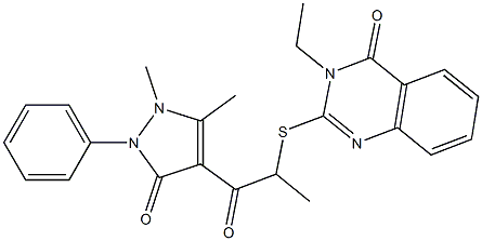 3-Ethyl-2-[[1-[(1-phenyl-2,3-dimethyl-5-oxo-3-pyrazolin-4-yl)carbonyl]ethyl]thio]quinazolin-4(3H)-one Structure