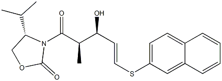(4S)-4-Isopropyl-3-[(2R,3R)-3-hydroxy-2-methyl-5-(2-naphthalenylthio)-4-pentenoyl]oxazolidin-2-one 구조식 이미지