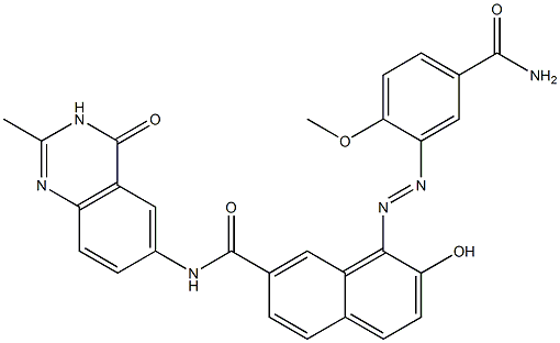 1-[(2-Methoxy-5-carbamoylphenyl)azo]-N-[(2-methyl-3,4-dihydro-4-oxoquinazolin)-6-yl]-2-hydroxynaphthalene-7-carboxamide Structure