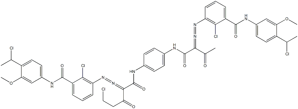 3,3'-[2-(Chloromethyl)-1,4-phenylenebis[iminocarbonyl(acetylmethylene)azo]]bis[N-[4-(1-chloroethyl)-3-methoxyphenyl]-2-chlorobenzamide] Structure