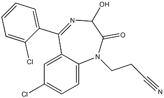 7-Chloro-5-(2-chlorophenyl)-2,3-dihydro-3-hydroxy-2-oxo-1H-1,4-benzodiazepine-1-propiononitrile 구조식 이미지