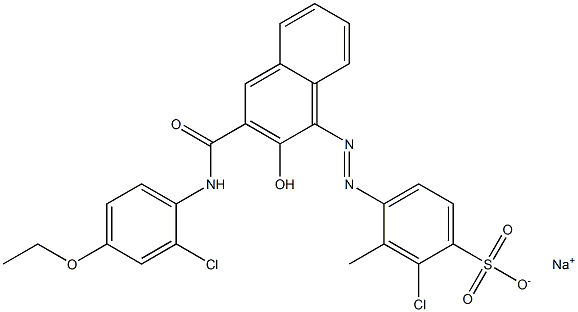 2-Chloro-3-methyl-4-[[3-[[(2-chloro-4-ethoxyphenyl)amino]carbonyl]-2-hydroxy-1-naphtyl]azo]benzenesulfonic acid sodium salt 구조식 이미지