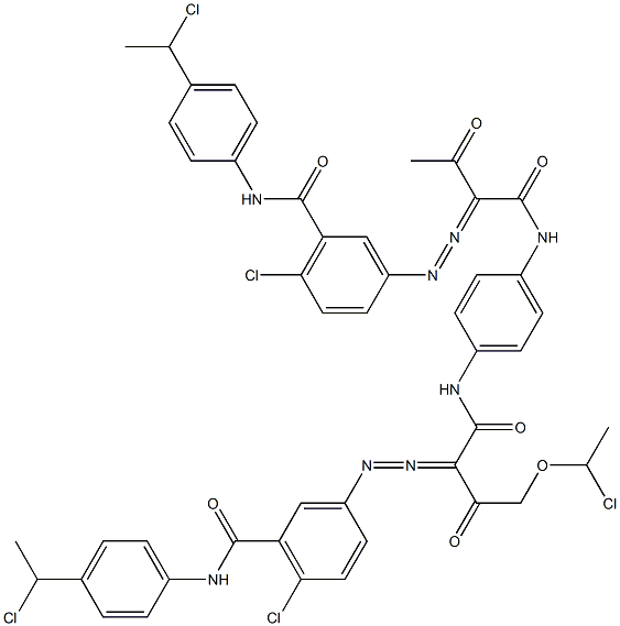 3,3'-[2-[(1-Chloroethyl)oxy]-1,4-phenylenebis[iminocarbonyl(acetylmethylene)azo]]bis[N-[4-(1-chloroethyl)phenyl]-6-chlorobenzamide] 구조식 이미지