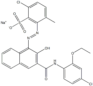 2-Chloro-5-methyl-6-[[3-[[(4-chloro-2-ethoxyphenyl)amino]carbonyl]-2-hydroxy-1-naphtyl]azo]benzenesulfonic acid sodium salt 구조식 이미지