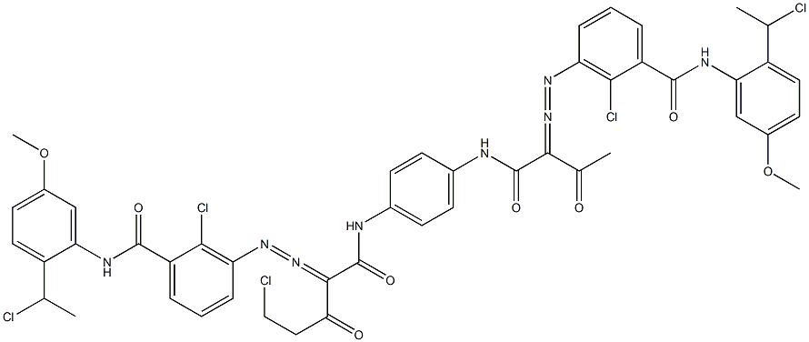 3,3'-[2-(Chloromethyl)-1,4-phenylenebis[iminocarbonyl(acetylmethylene)azo]]bis[N-[2-(1-chloroethyl)-5-methoxyphenyl]-2-chlorobenzamide] 구조식 이미지