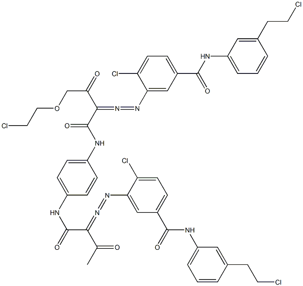 3,3'-[2-[(2-Chloroethyl)oxy]-1,4-phenylenebis[iminocarbonyl(acetylmethylene)azo]]bis[N-[3-(2-chloroethyl)phenyl]-4-chlorobenzamide] Structure