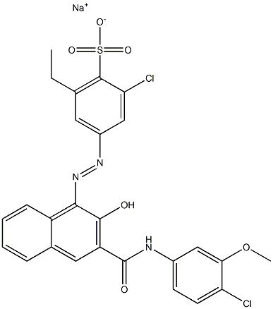 2-Chloro-6-ethyl-4-[[3-[[(4-chloro-3-methoxyphenyl)amino]carbonyl]-2-hydroxy-1-naphtyl]azo]benzenesulfonic acid sodium salt 구조식 이미지