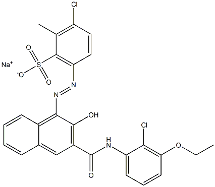 3-Chloro-2-methyl-6-[[3-[[(2-chloro-3-ethoxyphenyl)amino]carbonyl]-2-hydroxy-1-naphtyl]azo]benzenesulfonic acid sodium salt 구조식 이미지