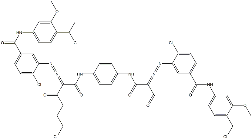 3,3'-[2-(2-Chloroethyl)-1,4-phenylenebis[iminocarbonyl(acetylmethylene)azo]]bis[N-[4-(1-chloroethyl)-3-methoxyphenyl]-4-chlorobenzamide] 구조식 이미지