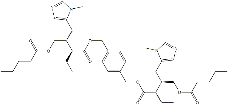 Bis[(2S,3R)-2-ethyl-3-[(1-methyl-1H-imidazol-5-yl)methyl]-4-(valeryloxy)butanoic acid][(1,4-phenylene)dimethylene] ester Structure