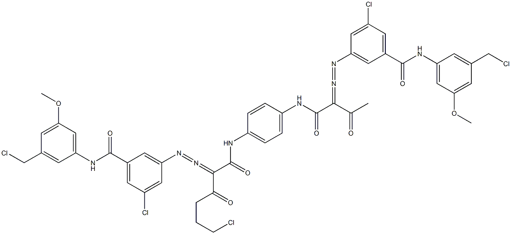 3,3'-[2-(2-Chloroethyl)-1,4-phenylenebis[iminocarbonyl(acetylmethylene)azo]]bis[N-[3-(chloromethyl)-5-methoxyphenyl]-5-chlorobenzamide] 구조식 이미지
