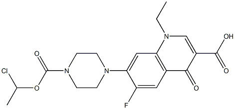 1-Ethyl-6-fluoro-1,4-dihydro-7-[4-(1-chloroethoxycarbonyl)-1-piperazinyl]-4-oxoquinoline-3-carboxylic acid 구조식 이미지