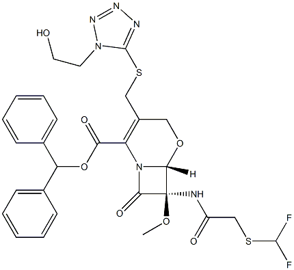 (6R,7R)-7-[2-(Difluoromethylthio)acetylamino]-3-[1-(2-hydroxyethyl)-1H-tetrazol-5-ylthiomethyl]-7-methoxy-8-oxo-5-oxa-1-azabicyclo[4.2.0]oct-2-ene-2-carboxylic acid diphenylmethyl ester Structure