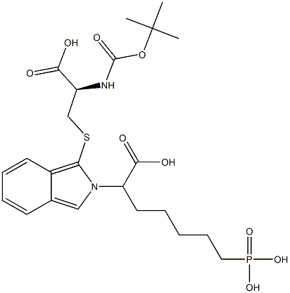 S-[2-(6-Phosphono-1-carboxyhexyl)-2H-isoindol-1-yl]-N-[(tert-butyloxy)carbonyl]-L-cysteine 구조식 이미지