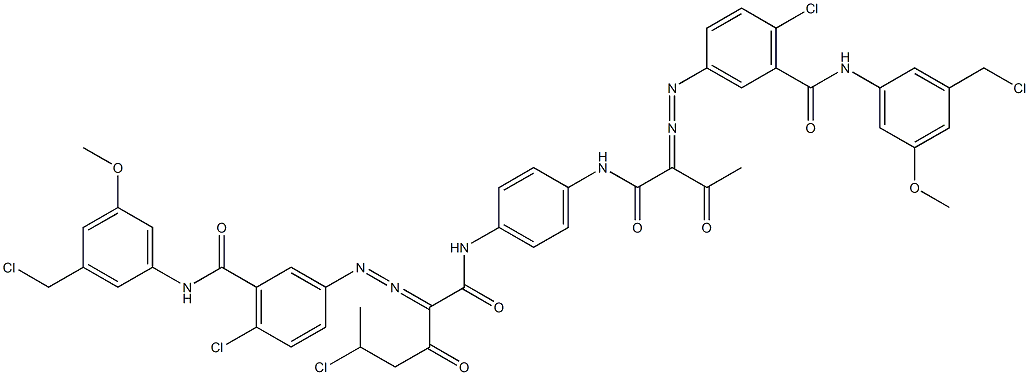 3,3'-[2-(1-Chloroethyl)-1,4-phenylenebis[iminocarbonyl(acetylmethylene)azo]]bis[N-[3-(chloromethyl)-5-methoxyphenyl]-6-chlorobenzamide] Structure