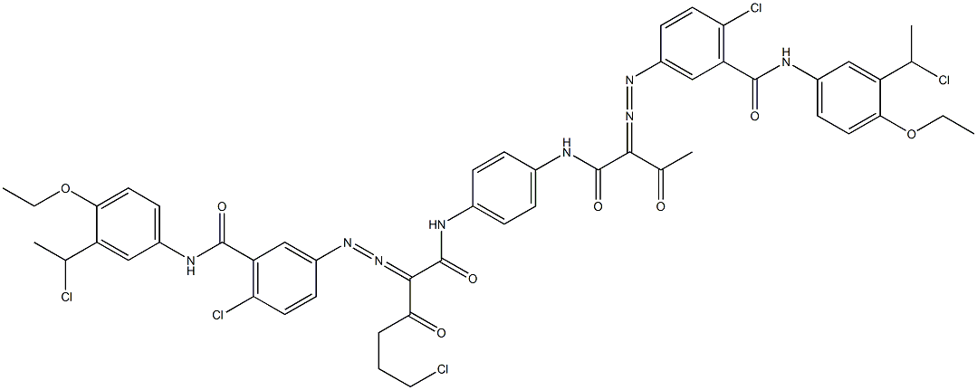 3,3'-[2-(2-Chloroethyl)-1,4-phenylenebis[iminocarbonyl(acetylmethylene)azo]]bis[N-[3-(1-chloroethyl)-4-ethoxyphenyl]-6-chlorobenzamide] Structure