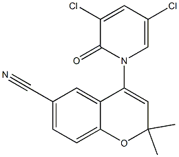 2,2-Dimethyl-6-cyano-4-[(3-chloro-5-chloro-1,2-dihydro-2-oxopyridin)-1-yl]-2H-1-benzopyran 구조식 이미지
