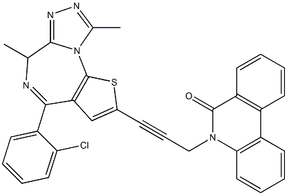 4-(2-Chlorophenyl)-6,9-dimethyl-2-[3-[(5,6-dihydro-6-oxophenanthridin)-5-yl]-1-propynyl]-6H-thieno[3,2-f][1,2,4]triazolo[4,3-a][1,4]diazepine 구조식 이미지