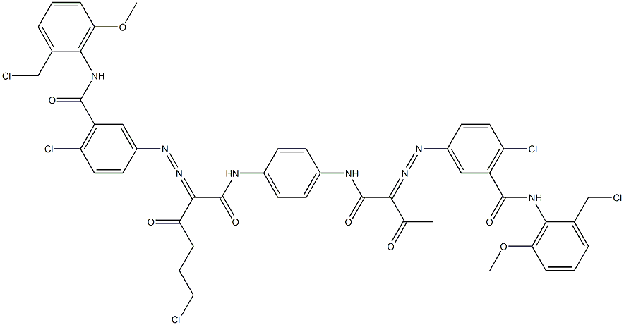 3,3'-[2-(2-Chloroethyl)-1,4-phenylenebis[iminocarbonyl(acetylmethylene)azo]]bis[N-[2-(chloromethyl)-6-methoxyphenyl]-6-chlorobenzamide] 구조식 이미지