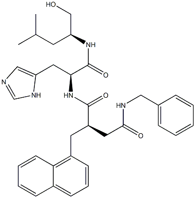 (2S)-2-[[N-[(2R)-3-[(Benzylamino)carbonyl]-2-[(naphthalen-1-yl)methyl]propionyl]-L-histidyl]amino]-4-methyl-1-pentanol Structure