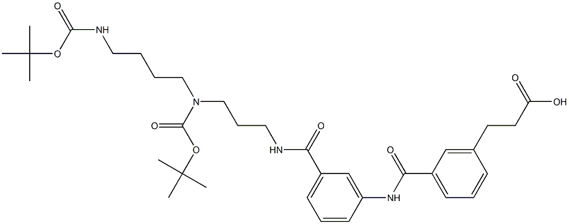 3-[[3-(2-Carboxyethyl)benzoyl]amino]-N-[3-[(tert-butoxycarbonyl)[4-(tert-butoxycarbonylamino)butyl]amino]propyl]benzamide 구조식 이미지