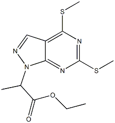 4,6-Bis(methylthio)-1-[1-(ethoxycarbonyl)ethyl]-1H-pyrazolo[3,4-d]pyrimidine Structure