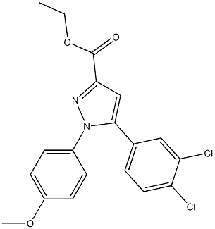 1-(4-Methoxyphenyl)-5-(3-chloro-4-chlorophenyl)-1H-pyrazole-3-carboxylic acid ethyl ester 구조식 이미지