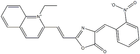 1-Ethyl-2-[2-[[4-(2-nitrobenzylidene)-4,5-dihydro-5-oxooxazol]-2-yl]ethenyl]quinolinium Structure