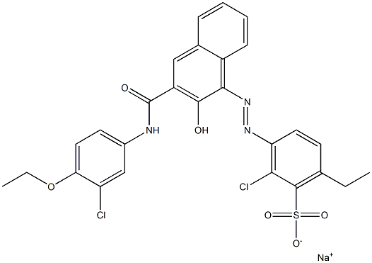 2-Chloro-6-ethyl-3-[[3-[[(3-chloro-4-ethoxyphenyl)amino]carbonyl]-2-hydroxy-1-naphtyl]azo]benzenesulfonic acid sodium salt 구조식 이미지