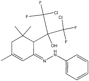 6-[2-Chloro-1-(chlorodifluoromethyl)-2,2-difluoro-1-hydroxyethyl]-3,5,5-trimethyl-2-cyclohexen-1-one phenyl hydrazone 구조식 이미지