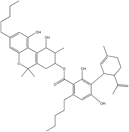 2,4-Dihydroxy-3-(3-methyl-6-isopropenyl-2-cyclohexenyl)-6-pentylbenzoic acid 7,8,9,10-tetrahydro-6,6,9-trimethyl-3-pentyl-1,10-dihydroxy-6H-dibenzo[b,d]pyran-8-yl ester Structure