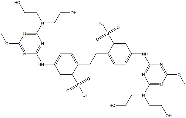 2,2'-(1,2-Ethanediyl)bis[5-[[4-[bis(2-hydroxyethyl)amino]-6-methoxy-1,3,5-triazin-2-yl]amino]benzenesulfonic acid] 구조식 이미지