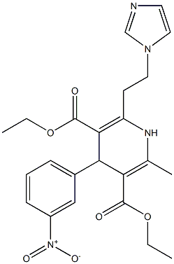 6-(2-(1H-Imidazol-1-yl)ethyl)-4-(3-nitrophenyl)-2-methyl-1,4-dihydropyridine-3,5-dicarboxylic acid 3-ethyl 5-ethyl ester 구조식 이미지