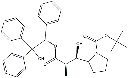 (2S,3R)-3-[(2R)-1-[[(1,1-Dimethylethyl)oxy]carbonyl]pyrrolidin-2-yl]-3-hydroxy-2-methylpropanoic acid [(1S)-2-hydroxy-1,2,2-triphenylethyl] ester 구조식 이미지