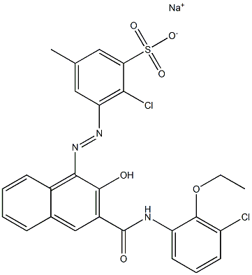 2-Chloro-5-methyl-3-[[3-[[(3-chloro-2-ethoxyphenyl)amino]carbonyl]-2-hydroxy-1-naphtyl]azo]benzenesulfonic acid sodium salt 구조식 이미지