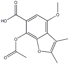 2,3-Dimethyl-7-acetyloxy-4-methoxy-6-benzofurancarboxylic acid 구조식 이미지