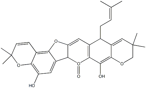 5,8-Dihydroxy-13-(3-methyl-2-butenyl)-3,3,11,11-tetramethyl-3H,7H,11H-[1]benzopyrano[6',5':4,5]furo[3,2-b]pyrano[3,2-g][1]benzopyran-7-one 구조식 이미지