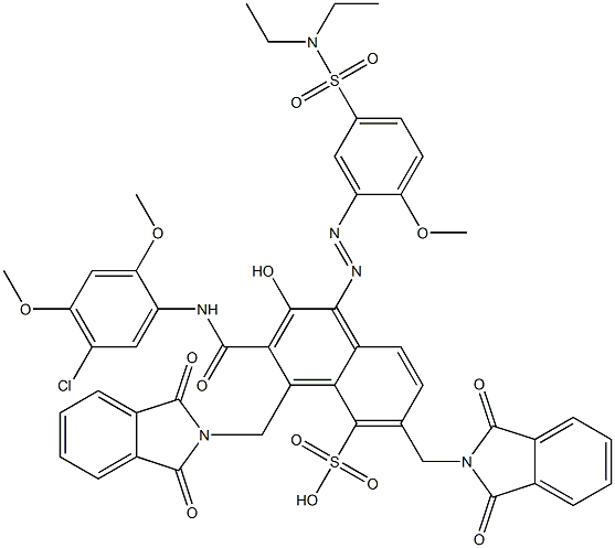 3-[(5-Chloro-2,4-dimethoxyphenyl)aminocarbonyl]-1-[5-[(diethylamino)sulfonyl]-2-methoxyphenylazo]-2-hydroxy-4,6-bis(phthalimidylmethyl)naphthalene-5-sulfonic acid Structure