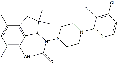 2,3-Dihydro-3-[[4-(2,3-dichlorophenyl)-1-piperazinyl]acetylamino]-2,2,5,7-tetramethyl-1H-inden-4-ol 구조식 이미지