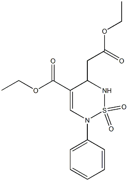 (2-Phenyl-4-ethoxycarbonyl-5,6-dihydro-2H-1,2,6-thiadiazine 1,1-dioxide)-5-ylacetic acid ethyl ester Structure