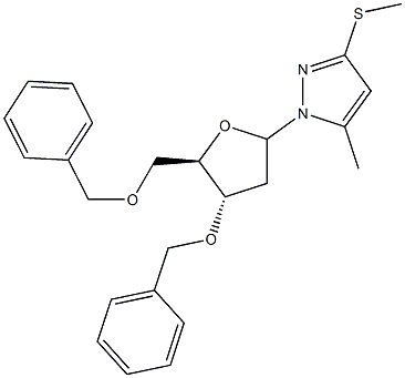 3-O,5-O-Dibenzyl-1-[5-methyl-3-(methylthio)-1H-pyrazol-1-yl]-1,2-dideoxy-D-ribofuranose 구조식 이미지