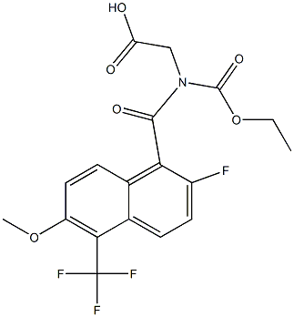 2-[N-Ethoxycarbonyl-N-[[2-fluoro-6-methoxy-5-trifluoromethyl-1-naphthalenyl]carbonyl]amino]acetic acid 구조식 이미지