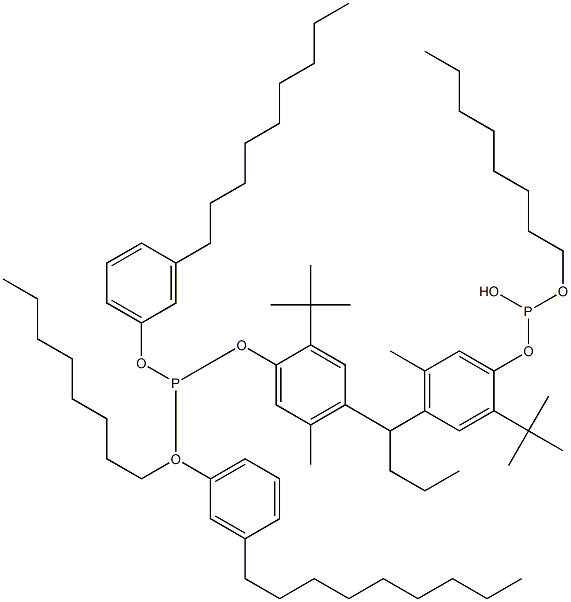 [Butylidenebis(2-tert-butyl-5-methyl-4,1-phenyleneoxy)]bis(phosphonous acid)O,O'-dioctyl O,O'-bis(3-nonylphenyl) ester 구조식 이미지