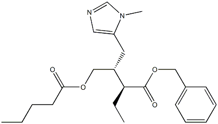 (2S,3R)-2-Ethyl-3-[(pentanoyloxy)methyl]-4-(1-methyl-1H-imidazol-5-yl)butanoic acid benzyl ester 구조식 이미지