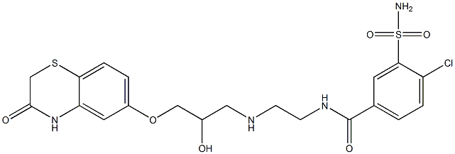 4-Chloro-3-sulfamoyl-N-[2-[[2-hydroxy-3-[[(3,4-dihydro-3-oxo-2H-1,4-benzothiazin)-6-yl]oxy]propyl]amino]ethyl]benzamide 구조식 이미지