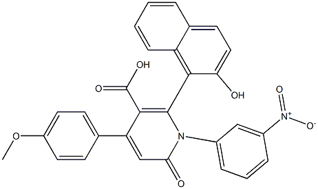 1-(3-Nitrophenyl)-6-(2-hydroxynaphthalen-1-yl)-4-(4-methoxyphenyl)-2-oxo-1,2-dihydropyridine-5-carboxylic acid 구조식 이미지