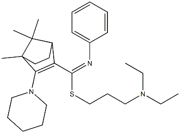 4,7,7-Trimethyl-3-piperidino-N-phenylbicyclo[2.2.1]hept-2-ene-2-carbimidothioic acid [3-(diethylamino)propyl] ester Structure