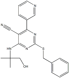 2-Benzylthio-6-(3-pyridinyl)-4-(1,1-dimethyl-2-hydroxyethyl)aminopyrimidine-5-carbonitrile 구조식 이미지