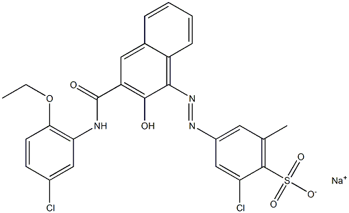 2-Chloro-6-methyl-4-[[3-[[(3-chloro-6-ethoxyphenyl)amino]carbonyl]-2-hydroxy-1-naphtyl]azo]benzenesulfonic acid sodium salt 구조식 이미지